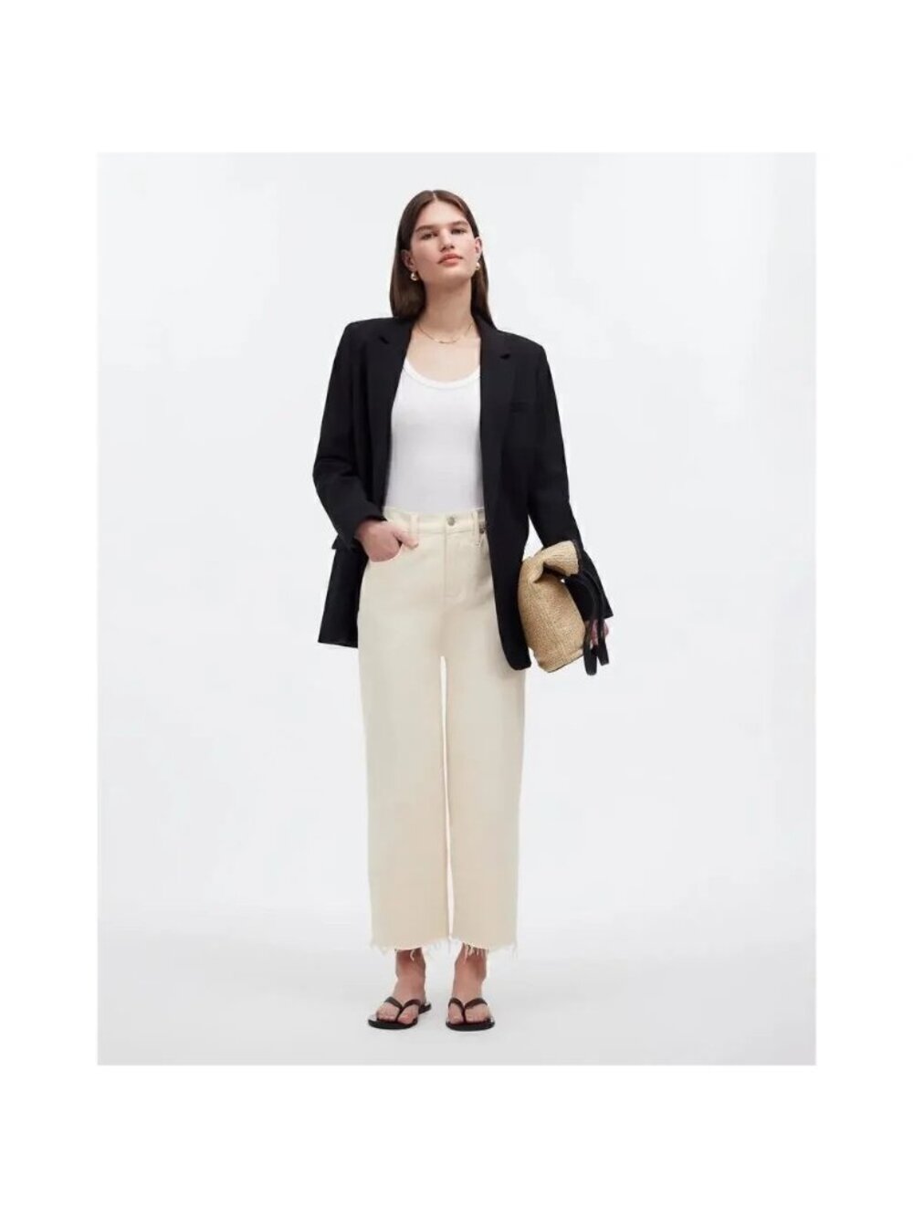 MADEWELL Perfect Vintage Wide-Leg Crop Jeans canvas off white 31 raw hem denim